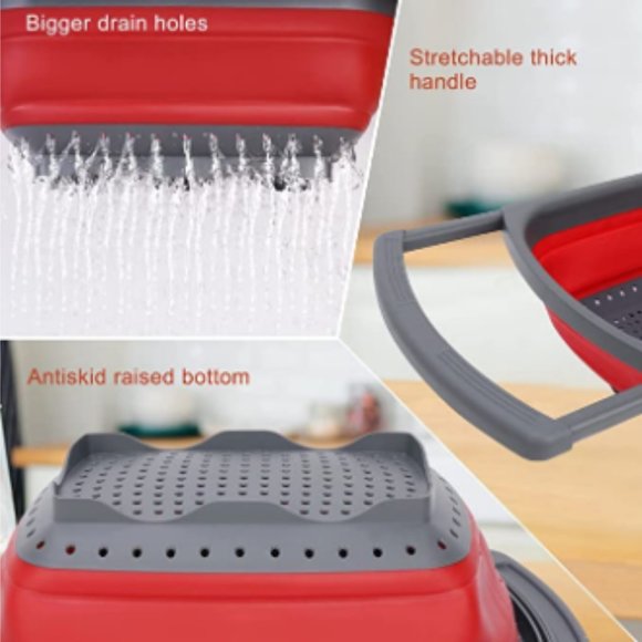 Collapsible Strainer w/ Extendable Handle Over The Sink - Silicone Colander 6Qt - Picture 3 of 10
